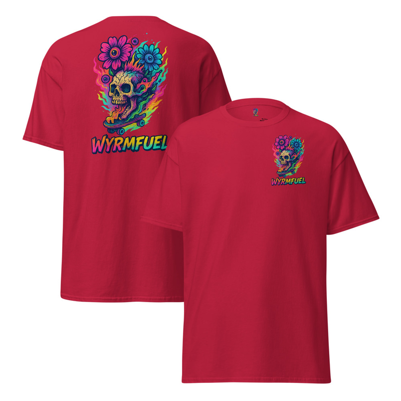 Wyrmfuel Graphic T-Shirt – [Skull Bloom] | Surf Skate Streetwear Tee | Original Art, Heavyweight Cotton, Regular Unisex Fit (Multiple Colours Available)