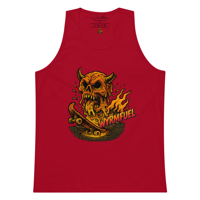 Fuel Your Flex: Wyrmfuel Vest Tank – [Skullmelt Drift] Edition | Surf Skate Streetwear | Original Art, Regular Fit (Multiple Colours Available)