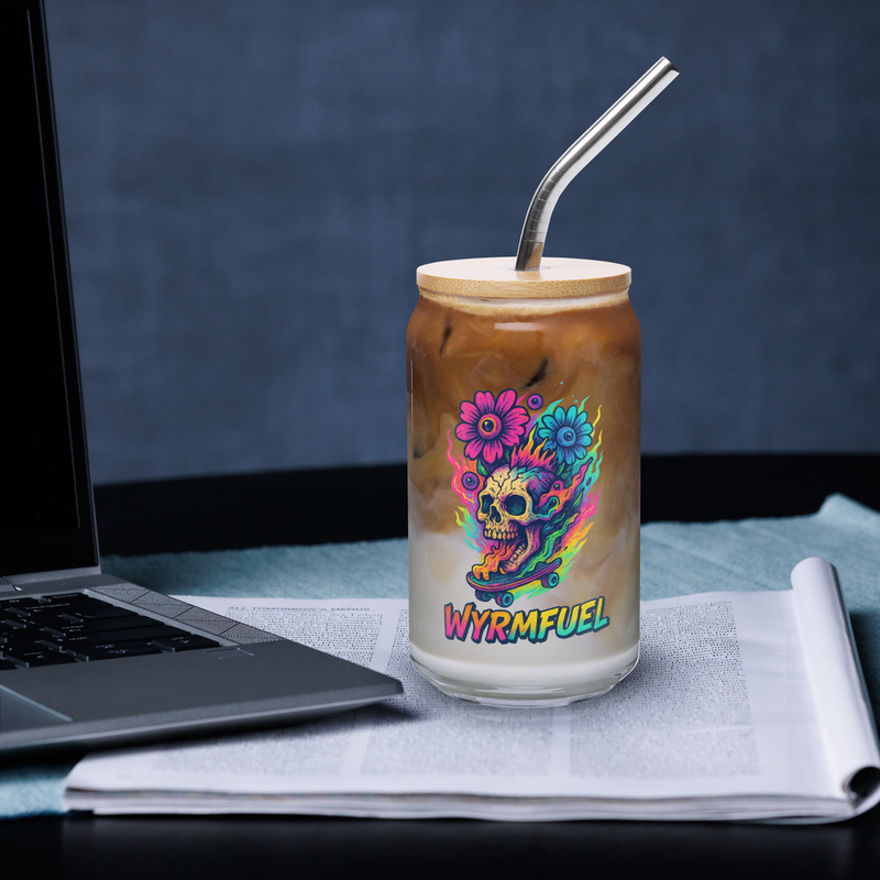 Fuel Your Thirst: 16oz Wyrmfuel Can Glass – [Skull Bloom] Edition
