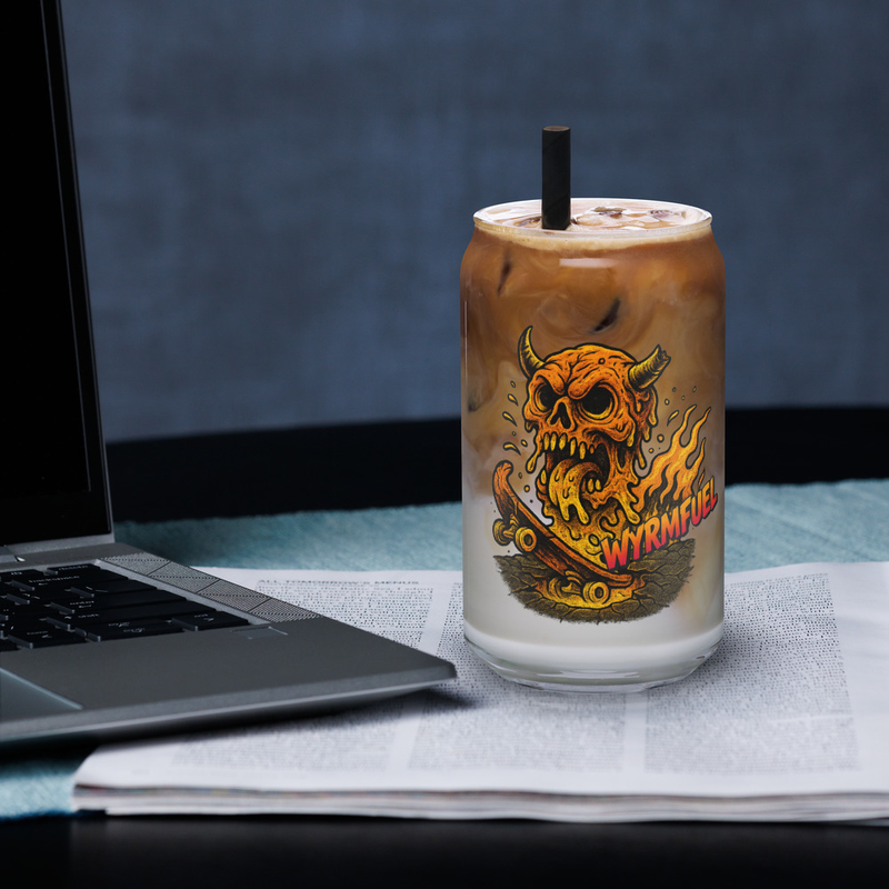 Fuel Your Thirst: 16oz Wyrmfuel Can Glass – [Skullmelt Drift] Edition