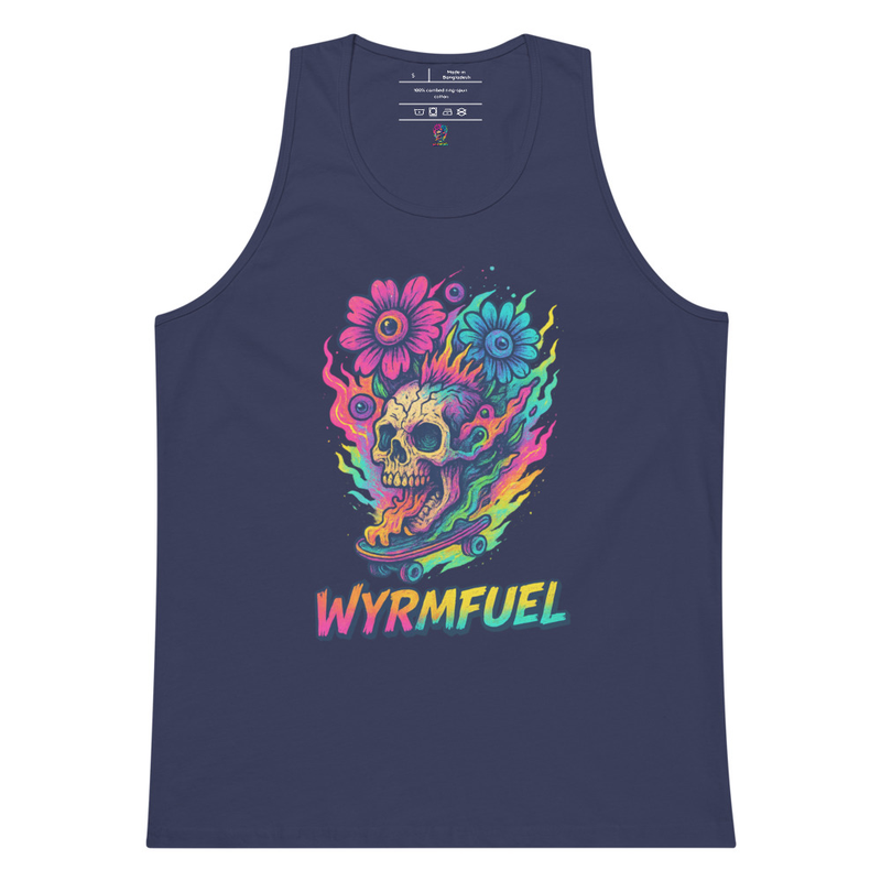 Fuel Your Flex: Wyrmfuel Vest Tank – [Skull Bloom] Edition | Surf Skate Streetwear | Original Art, Regular Fit (Multiple Colours Available)