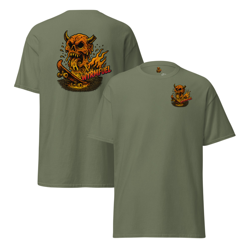Wyrmfuel Graphic T-Shirt – [Skullmelt Drift] | Surf Skate Streetwear Tee | Original Art, Heavyweight Cotton, Regular Unisex Fit (Multiple Colours Available)