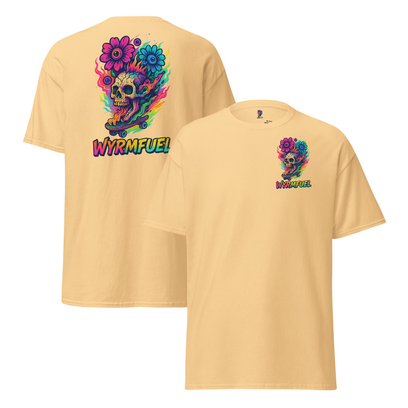 Wyrmfuel Graphic T-Shirt – [Skull Bloom] | Surf Skate Streetwear Tee | Original Art, Heavyweight Cotton, Regular Unisex Fit (Multiple Colours Available)