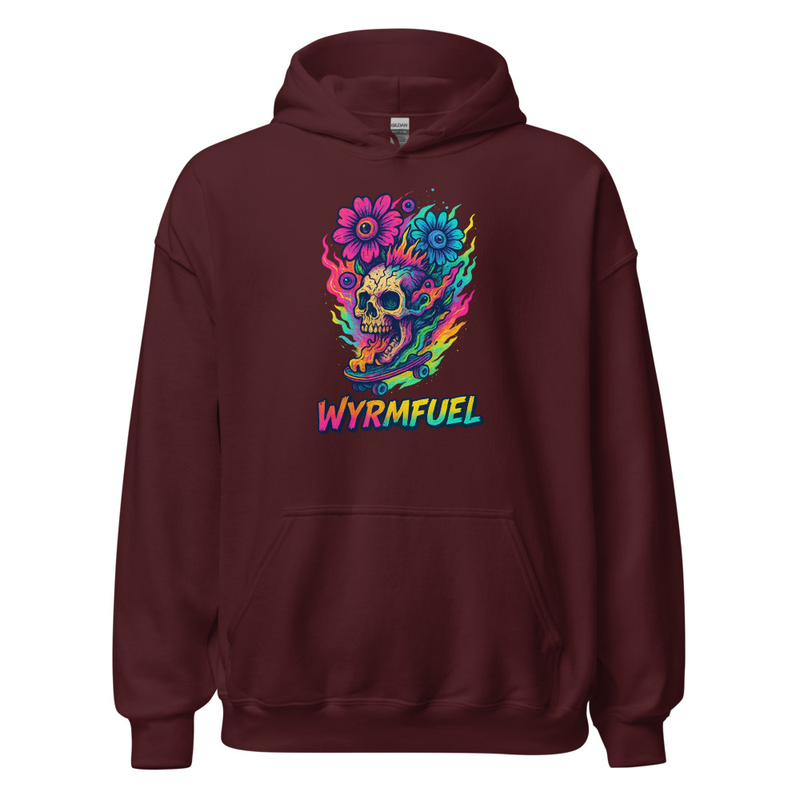 Wyrmfuel Unisex Street Hoodie – [Skull Bloom] Edition | Surf Skate Streetwear | Original Art, Regular Fit (Multiple Colours Available)
