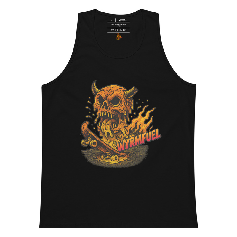 Fuel Your Flex: Wyrmfuel Vest Tank – [Skullmelt Drift] Edition | Surf Skate Streetwear | Original Art, Regular Fit (Multiple Colours Available)