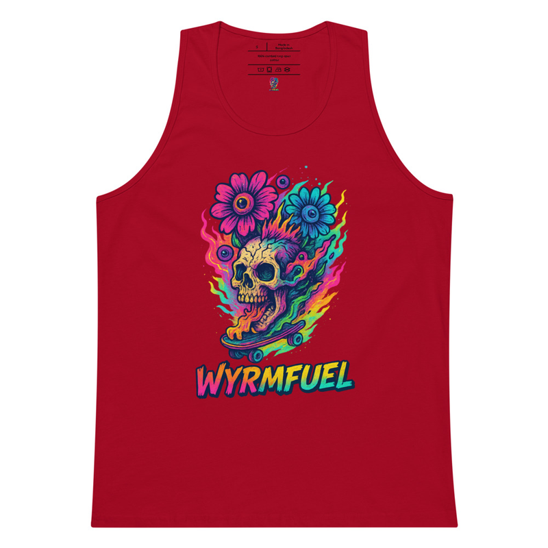 Fuel Your Flex: Wyrmfuel Vest Tank – [Skull Bloom] Edition | Surf Skate Streetwear | Original Art, Regular Fit (Multiple Colours Available)