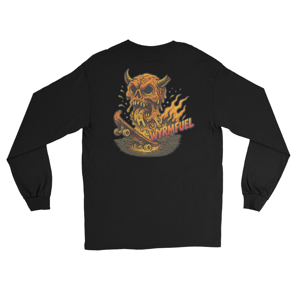 Fuel Your Sleeves: Wyrmfuel Long Sleeve – [Skullmelt Drift] Edition | Surf Skate Streetwear | Original Art, Regular Fit (Multiple Colours Available)
