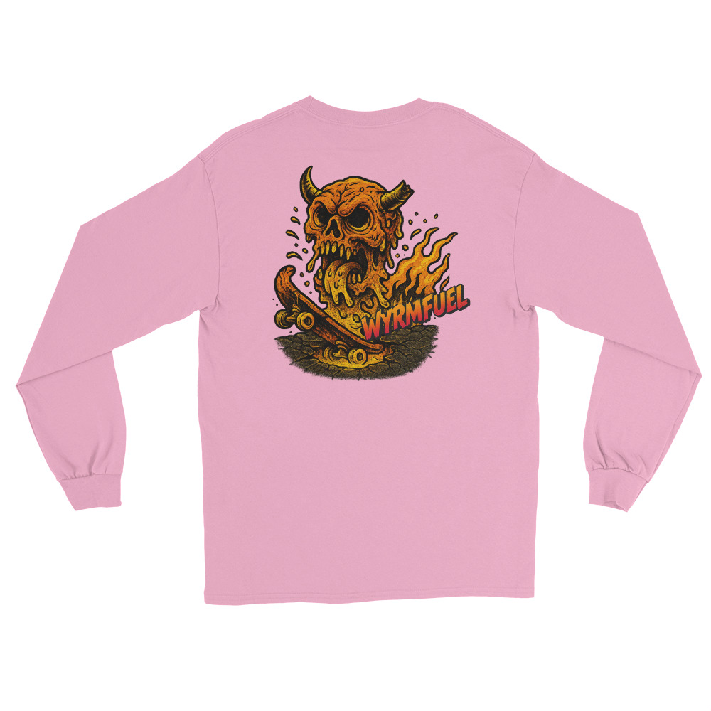 Fuel Your Sleeves: Wyrmfuel Long Sleeve – [Skullmelt Drift] Edition | Surf Skate Streetwear | Original Art, Regular Fit (Multiple Colours Available)