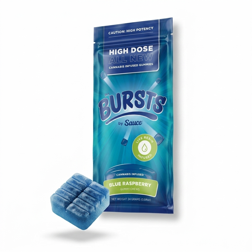 Blue Raspberry - Hybrid - 800mg Live Resin Gummies | Bursts by Sauce