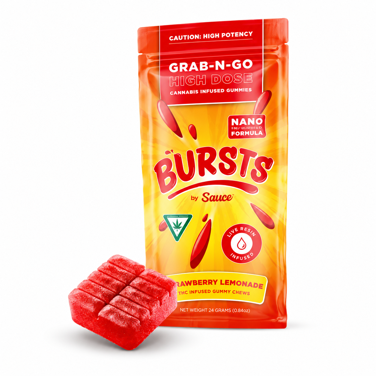 Strawberry Lemonade - Indica - 800mg Live Resin Gummies | Bursts by Sauce