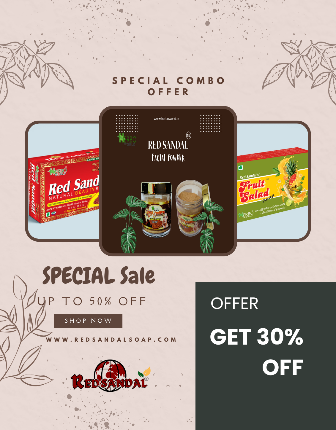  Herbo World® Red Sandal Glow Combo Pack-Pack Of 3 - Get 30% OFFER