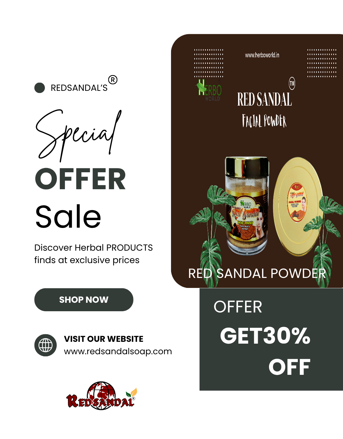  Herbo World® Red Sandal Powder Glow - Facial Powder Pack