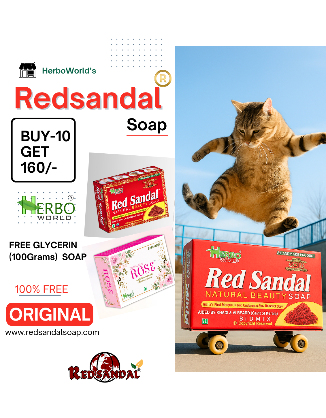 Red Sandal Soap Pack Of 10 - Get 160/- Worth Of Glycerin Soap 100% Free