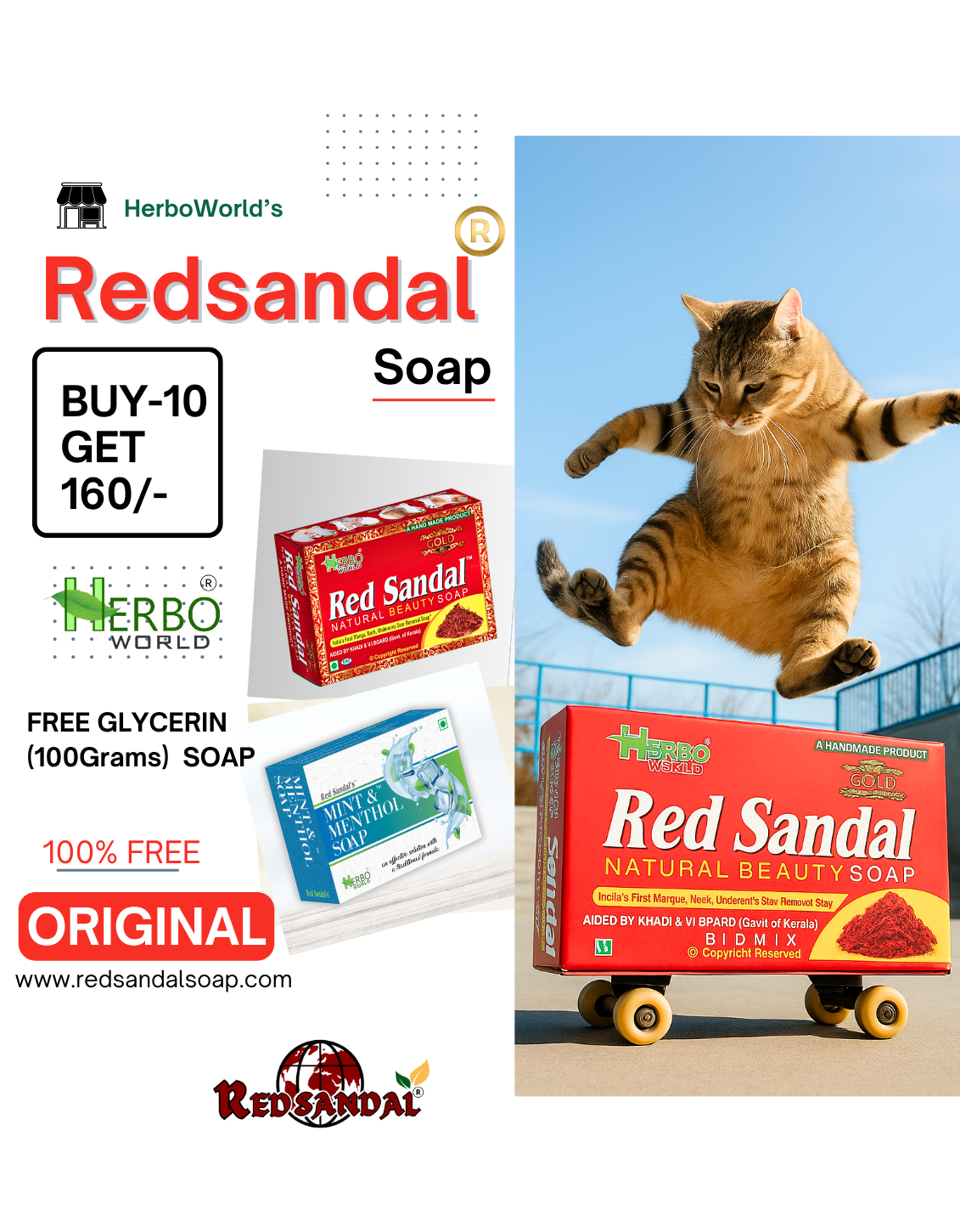 Red Sandal Soap Pack Of 10 - Get 160/- Worth Of Glycerin Soap 100% Free