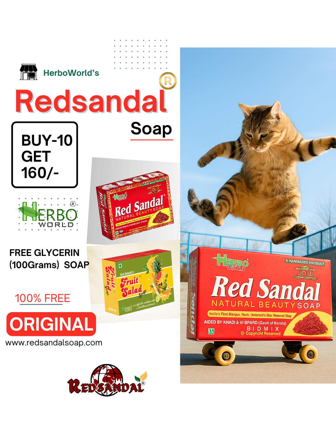Red Sandal Soap Pack Of 10 - Get 160/- Worth Of Glycerin Soap 100% Free