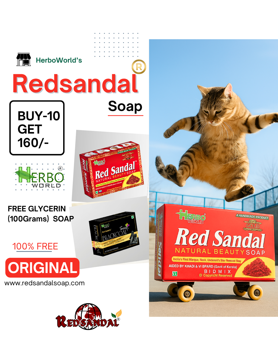 Red Sandal Soap Pack Of 10 - Get 160/- Worth Of Glycerin Soap 100% Free