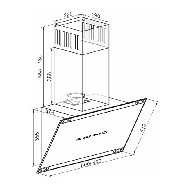 Hotte cheminée Art Déco 90cm (ivoire)