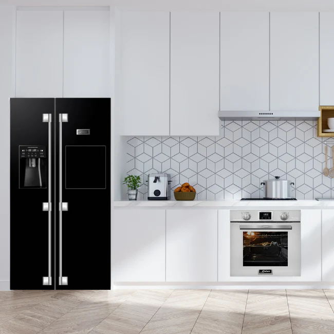 Avantgarde Pro Plumbed American Style Fridge Freezer (Noir Acier Inoxydable)