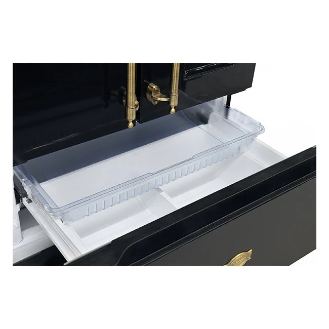 Réfrigérateur-congélateur à portes françaises Art Déco avec poignées en cuir (Ivoire)