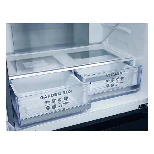 Réfrigérateur Congélateur Porte Française Art Déco avec Poignées en Cuir (Noir)