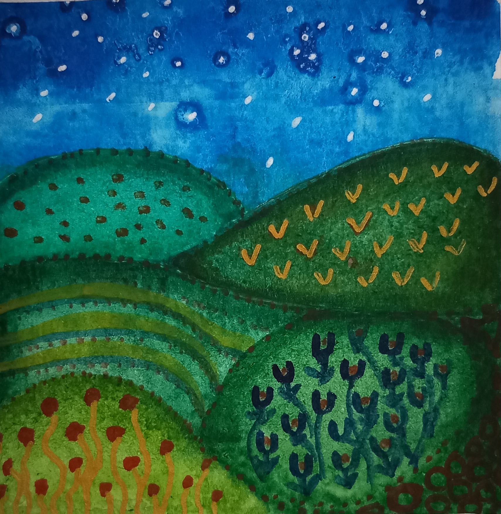 Whimsical Watercolour Green Landscape