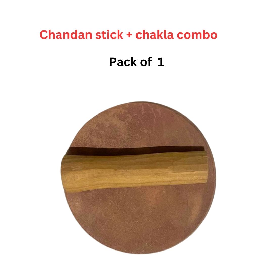 Divine Hub Chandan Lakdi with Chakla Combo | Sandalwood Stick with Grinding Stone for Pooja, Tilak & Daily Worship