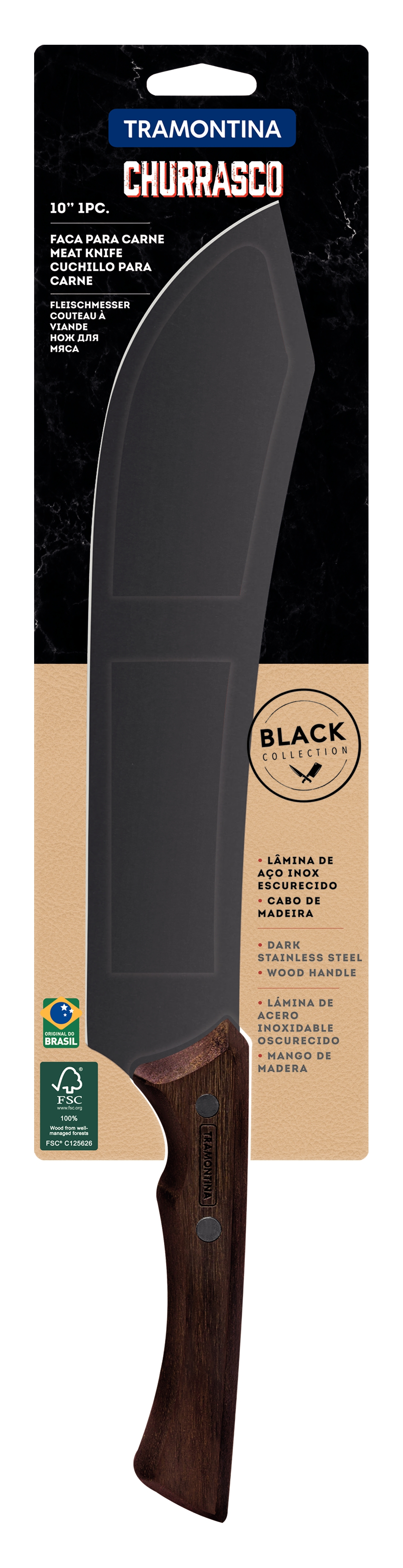 Tramontina Churrasco Black 10吋黑鋼牛排刀｜木柄設計｜巴西製造