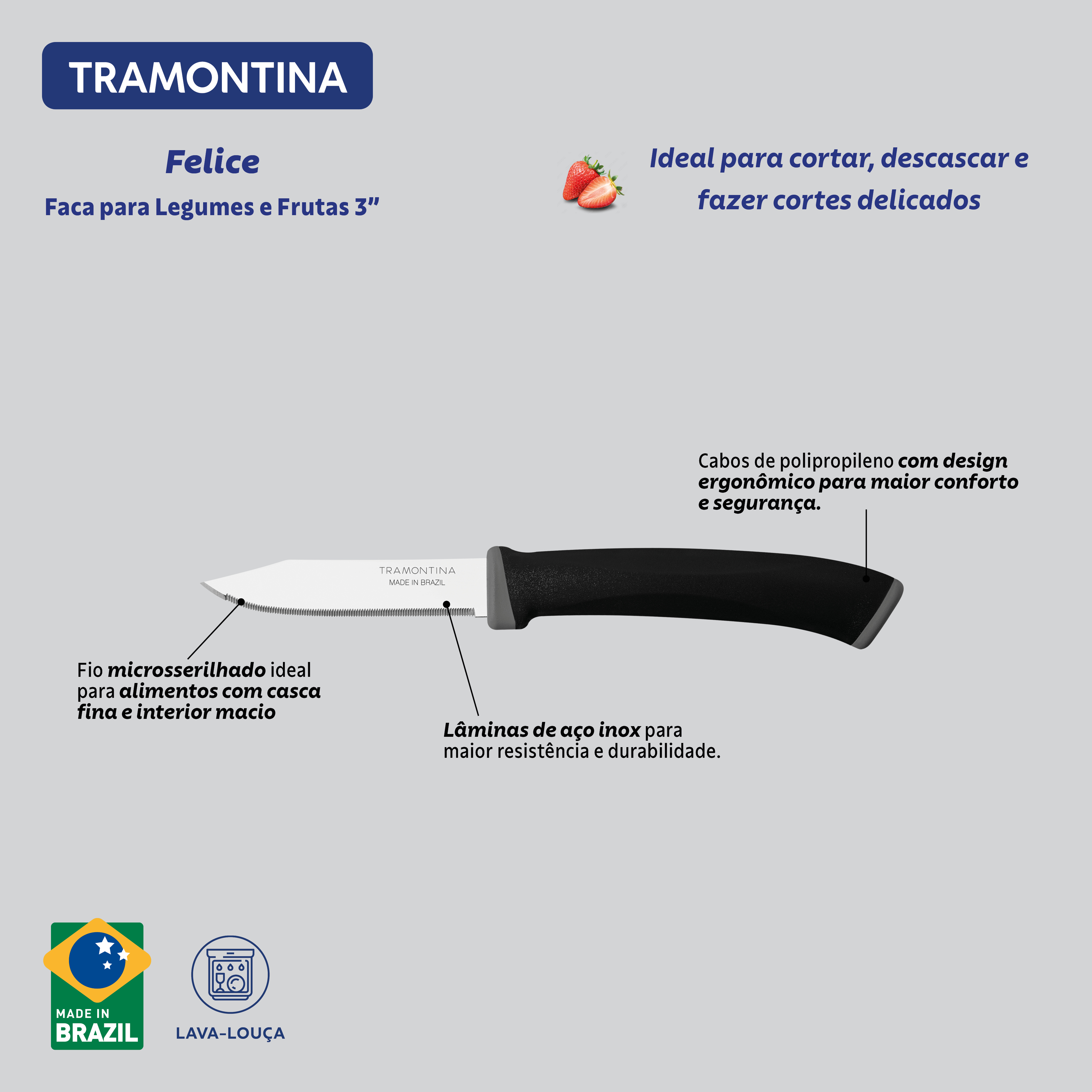 Tramontina 巴西製 3吋蔬果刀 微鋸齒刀刃 Felice系列