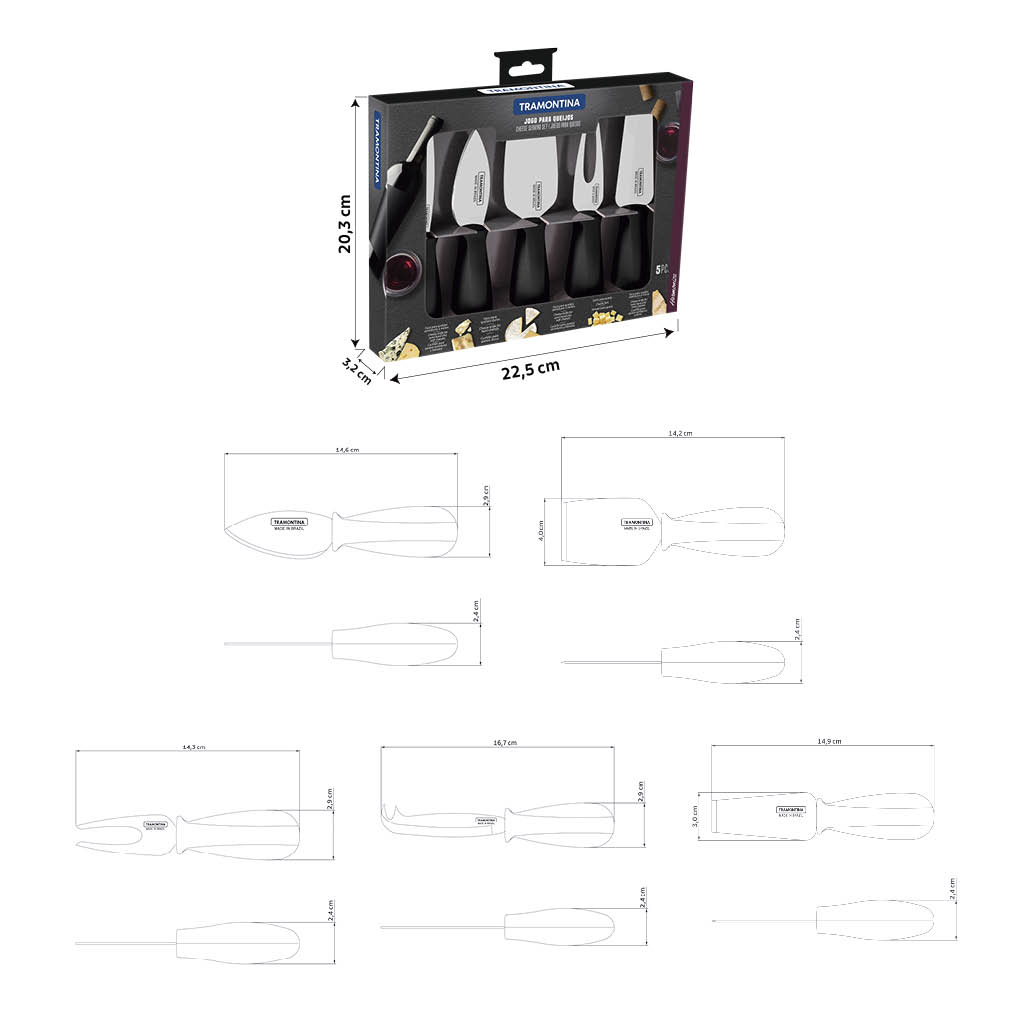 MK - Tramontina起司刀具組｜5件可選｜不鏽鋼刀＋黑色手柄｜巴西製造