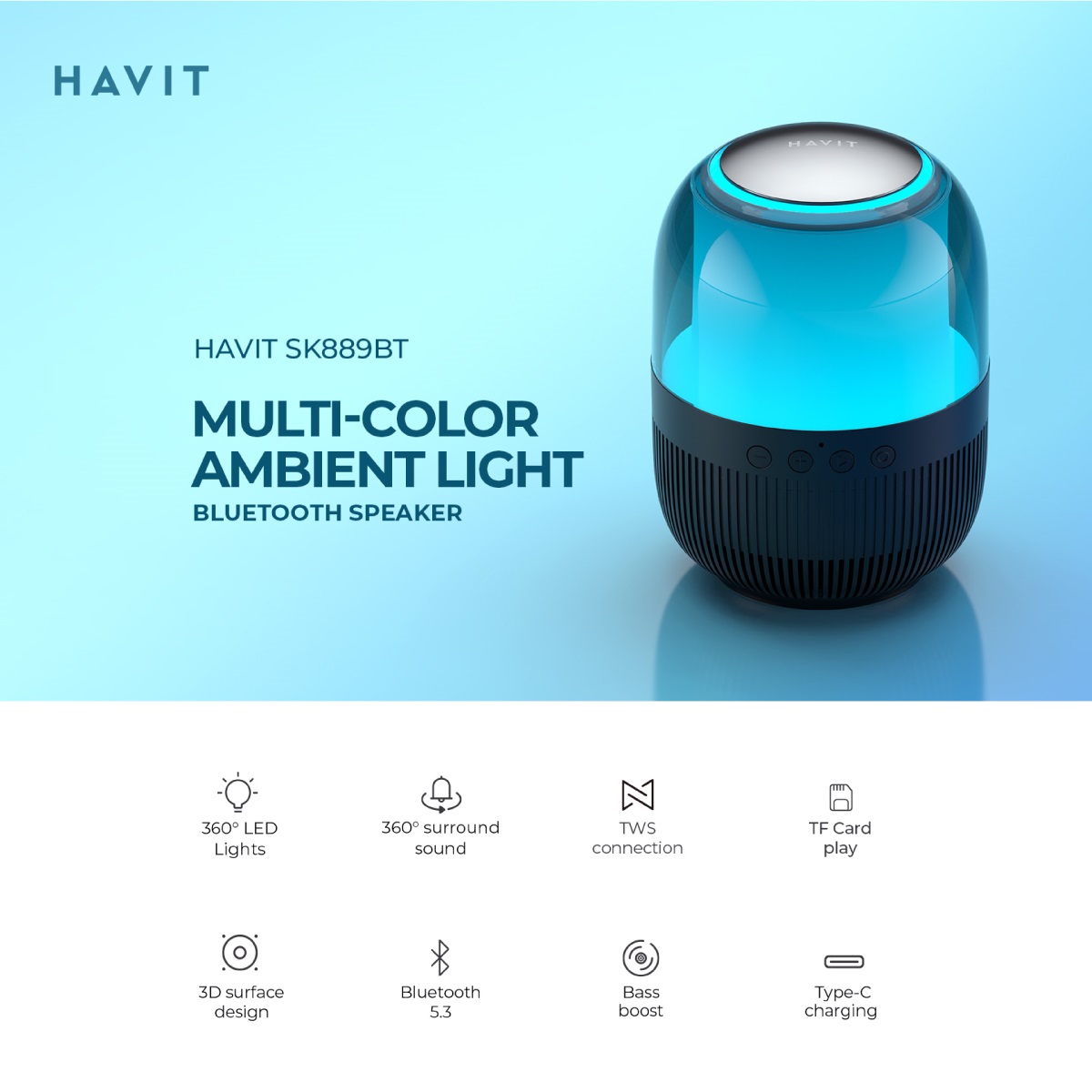 HAVIT SK889BT Multi-Color Ambient Light Bluetooth Speaker