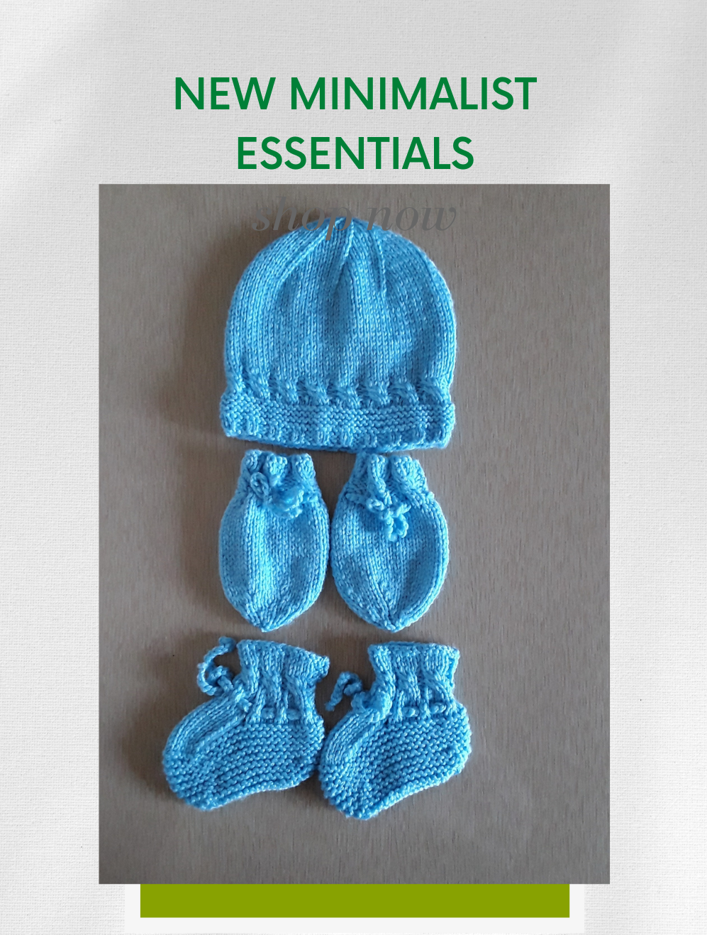 Cozy Blue Baby hat + mittens + booties set