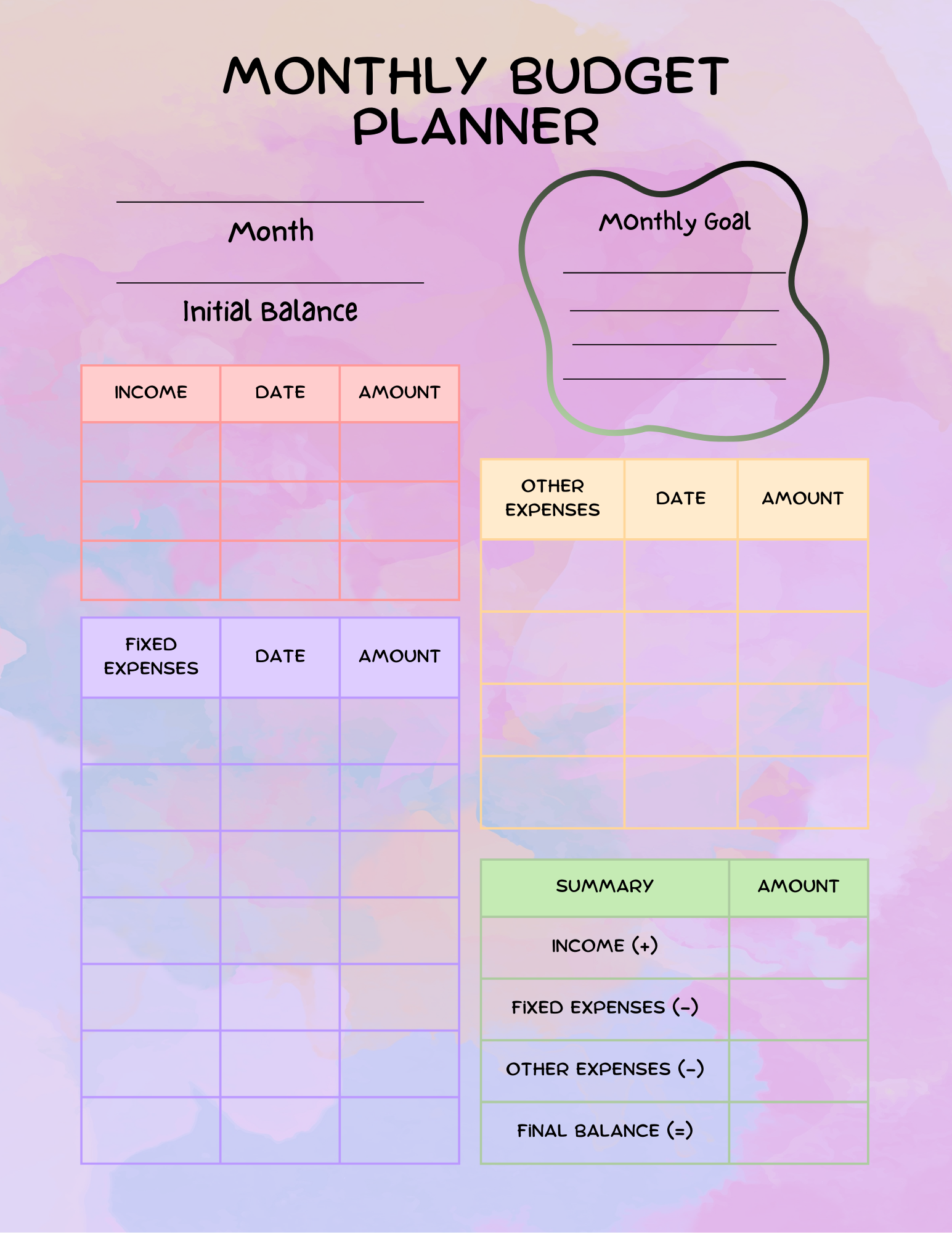 Monthly Planner (24 pages)