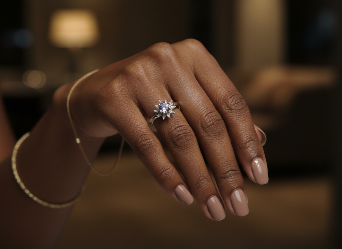 Bague fleur d'améthyste 