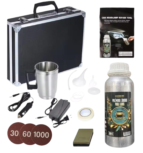 KIT RESTAURADOR DE FAROS CLEANCAR - POLIMERO LÍQUIDO 600ML