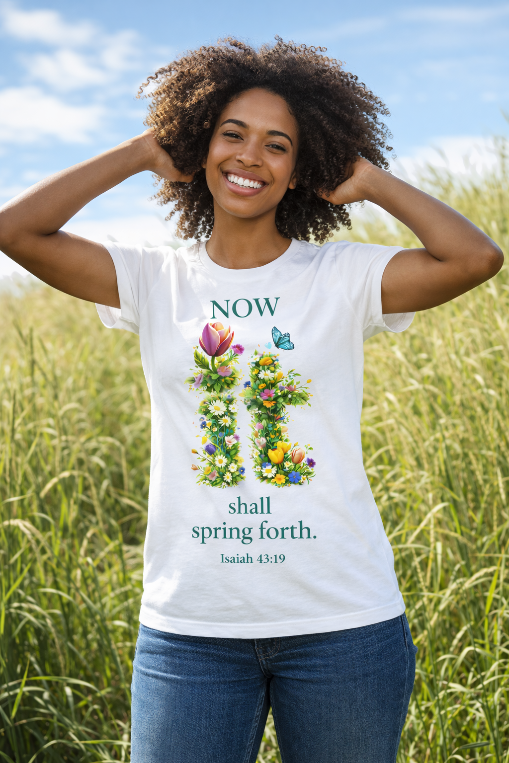 "SPRING FORTH" Jewel Neck Tee