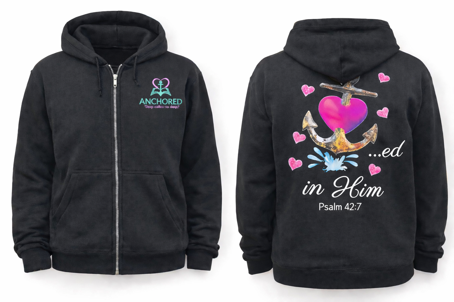 Anchored in Him  Zip Hoodie