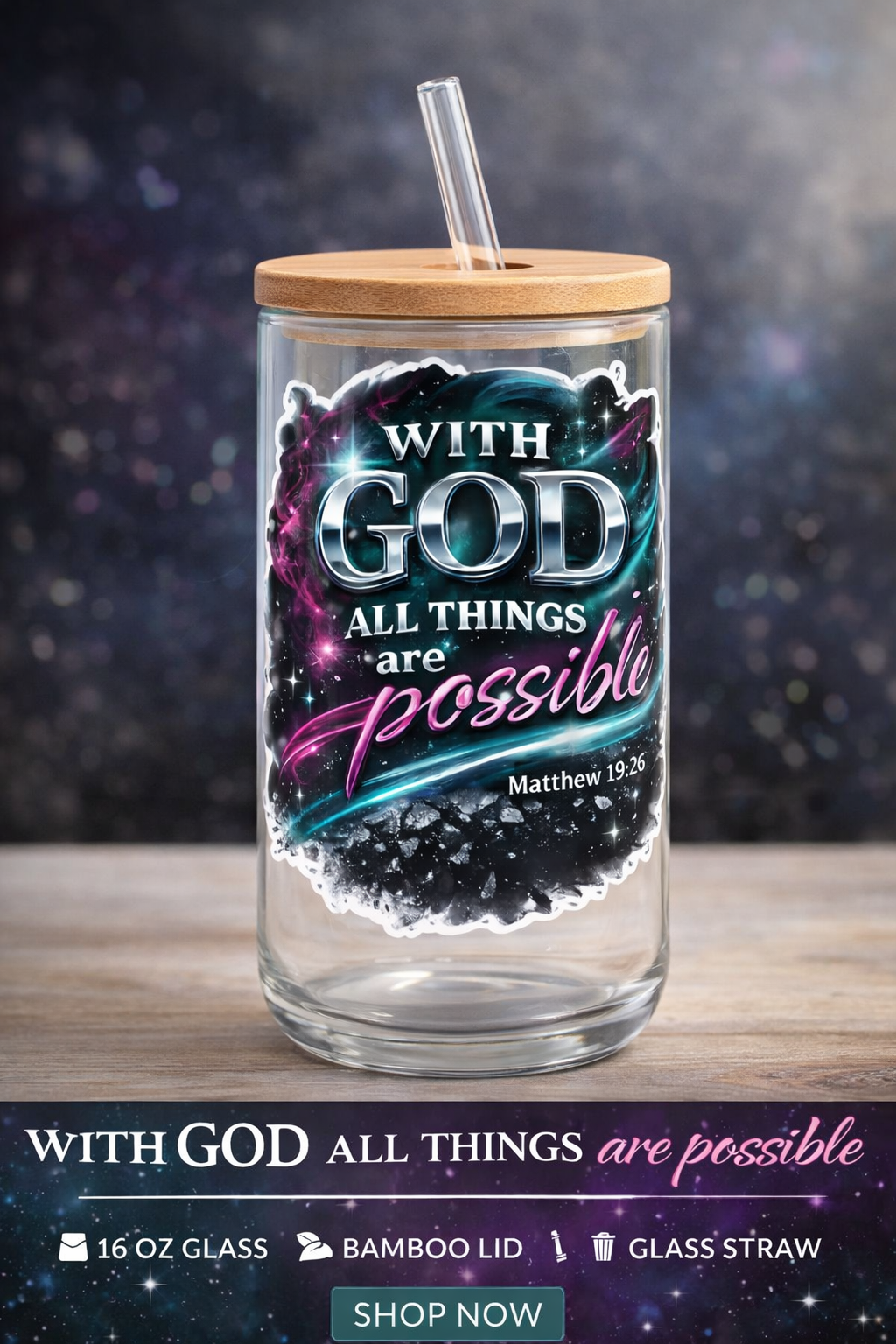 Glass Tumbler with Bamboo Lid & Glass Straw