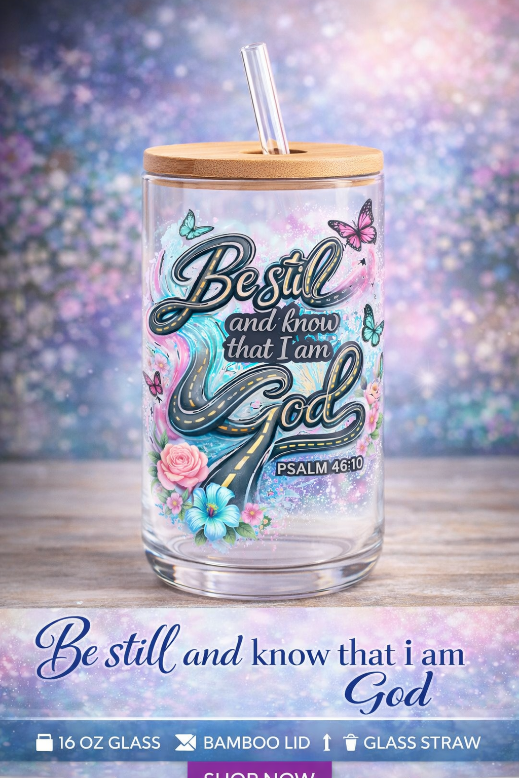 Glass Tumbler with Bamboo Lid & Glass Straw