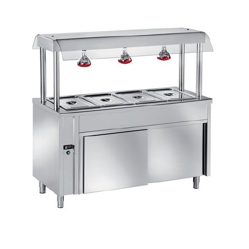 Introducing our premium Stainless Steel Food Warmer, expertly crafted for commercial kitchens to maintain food at the perfect serving temperature. Featuring four covered compartments and a robust, high-quality stainless steel construction