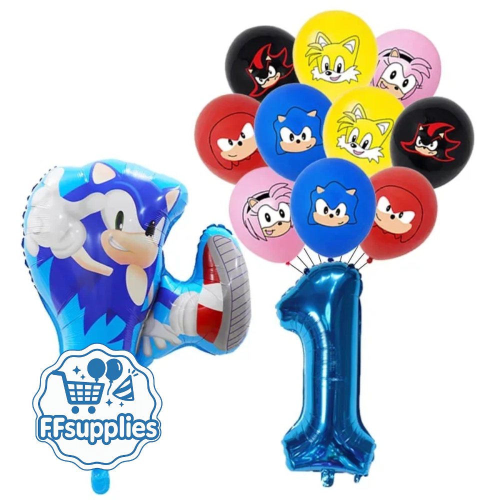 Sonic the Hedgehog Birthday Balloons Set - 12 Pieces (Age 1)