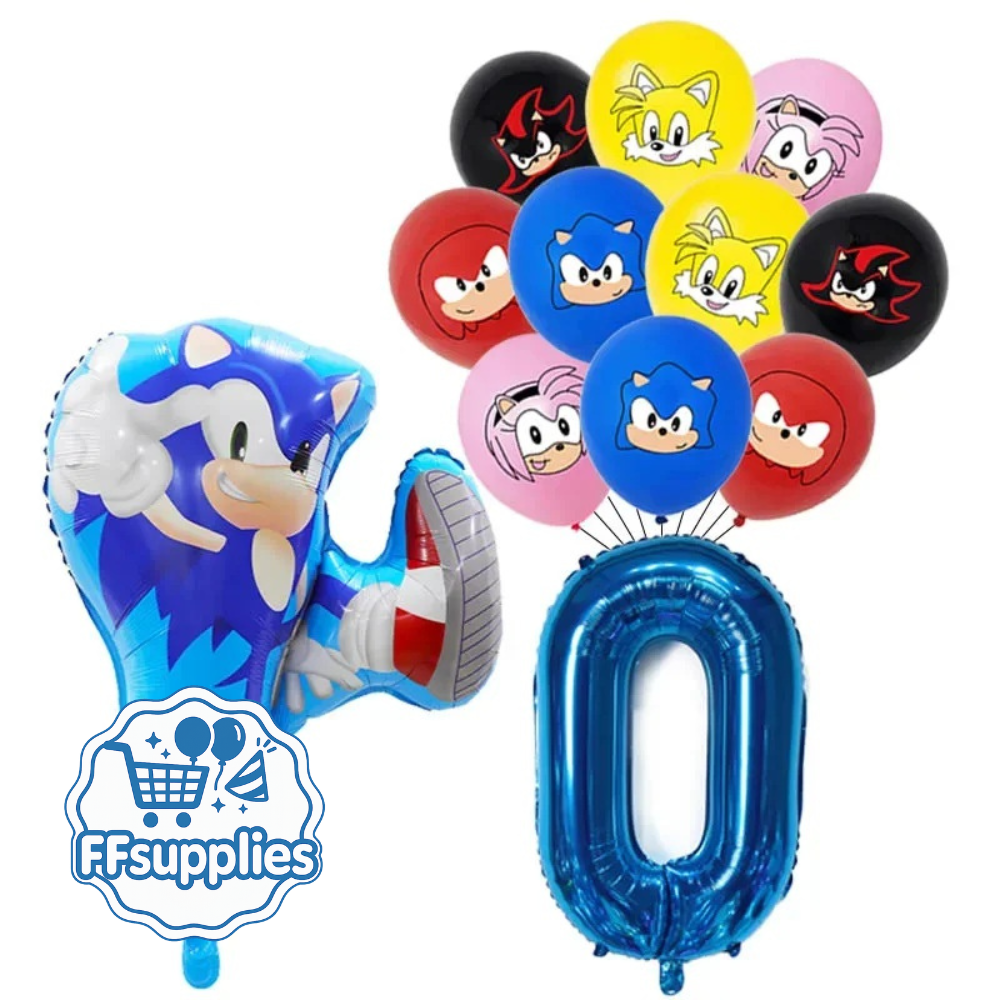 Sonic the Hedgehog Birthday Balloons Set - 12 Pieces (Number 0)
