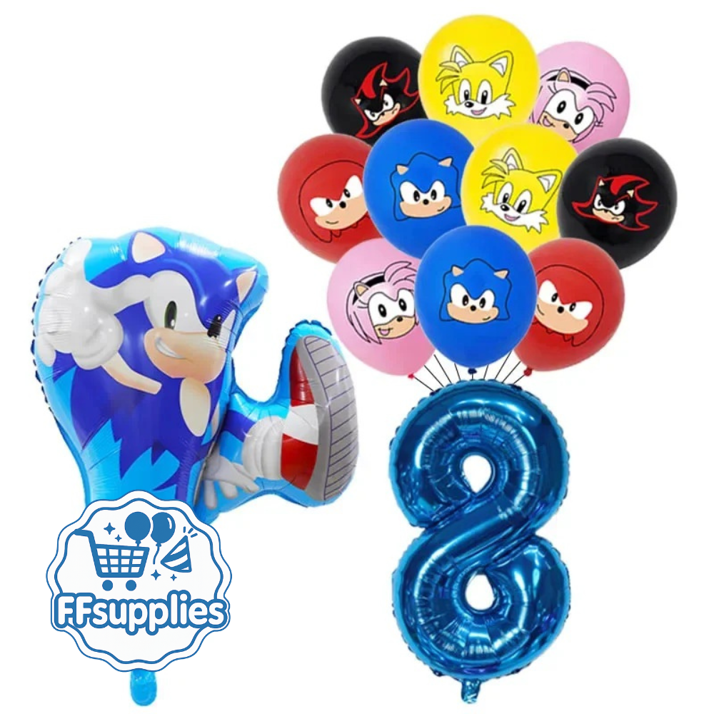Sonic the Hedgehog Birthday Balloons Set - 12 Pieces (Age 8)