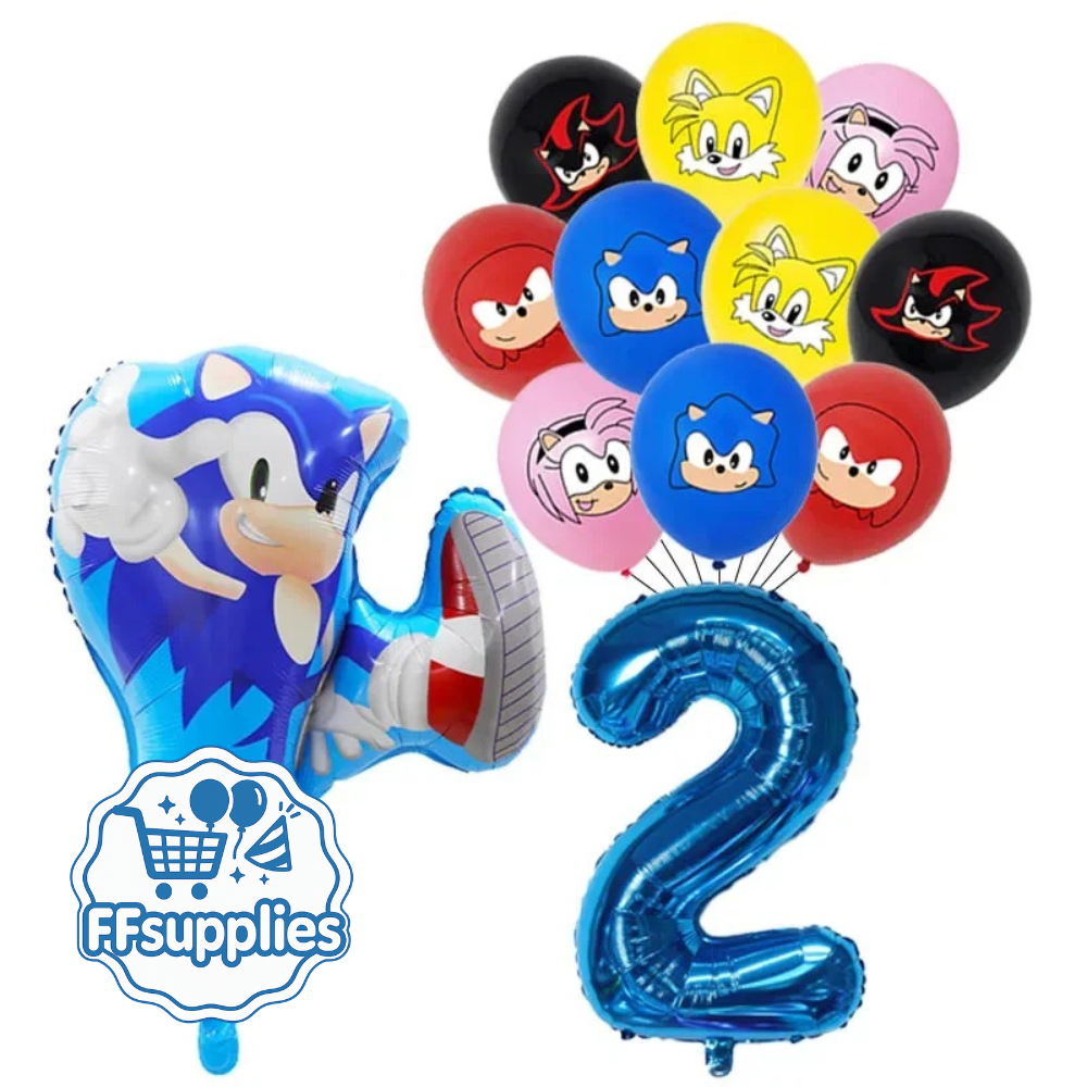 Sonic the Hedgehog Birthday Balloons Set - 12 Pieces (Age 2)