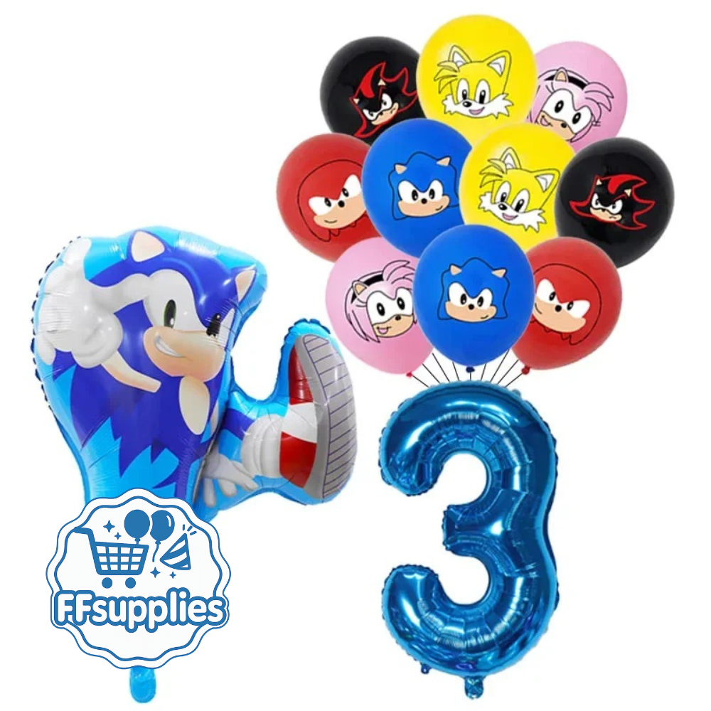 Sonic the Hedgehog Birthday Balloons Set - 12 Pieces (Age 3)