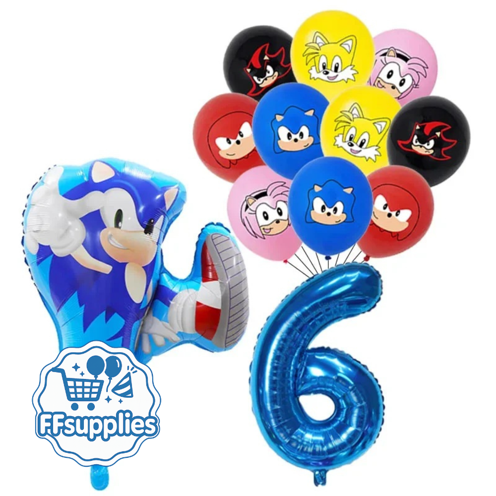 Sonic the Hedgehog Birthday Balloons Set - 12 Pieces (Age 6)