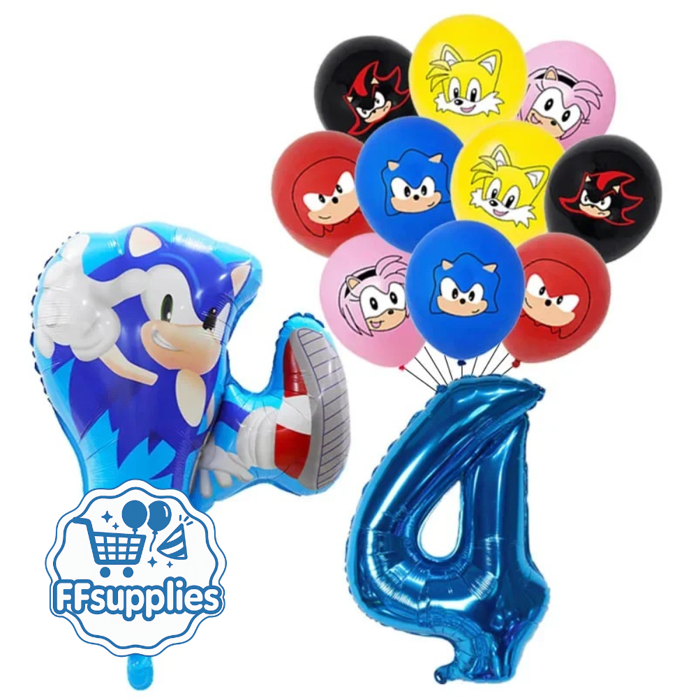 Sonic the Hedgehog Birthday Balloons Set - 12 Pieces (Age 4)