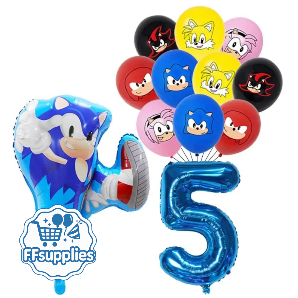 Sonic the Hedgehog Birthday Balloons Set - 12 Pieces (Age 5)