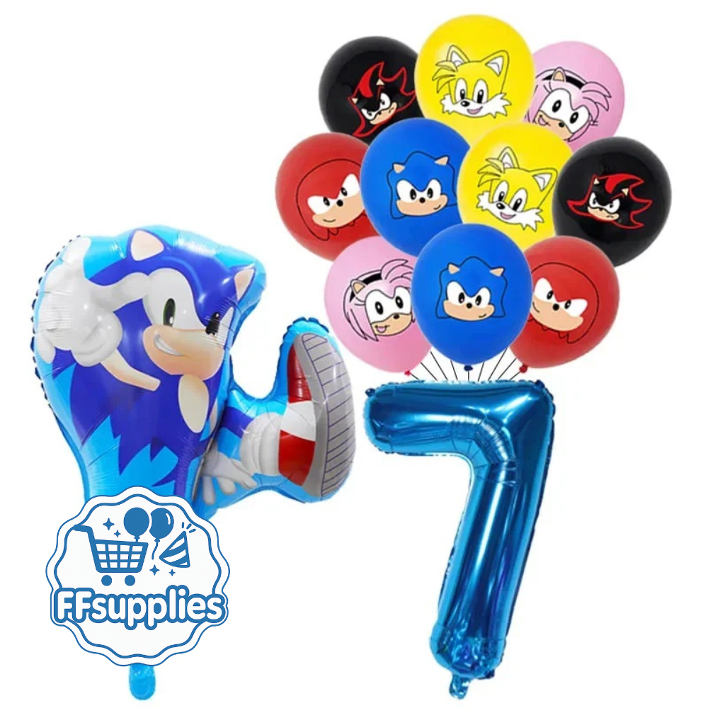 Sonic the Hedgehog Birthday Balloons Set - 12 Pieces (Age 7)