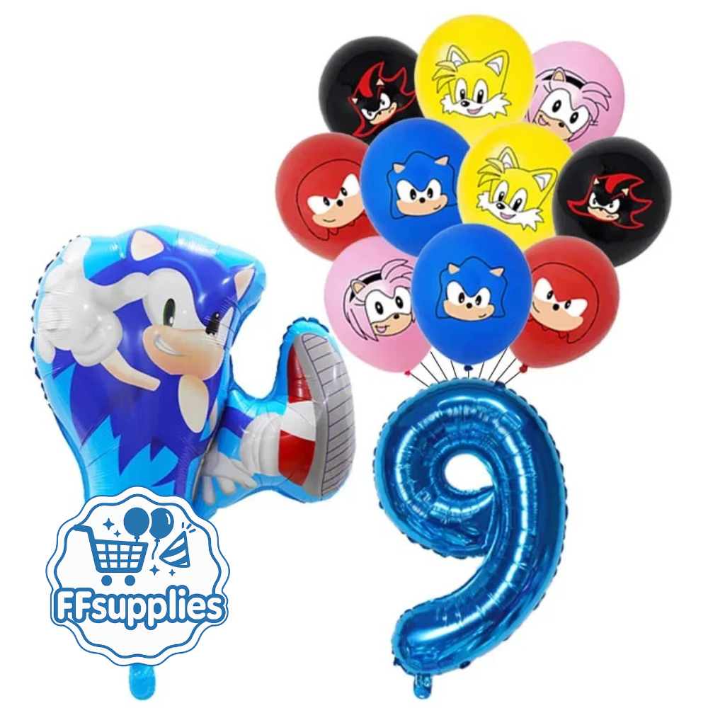 Sonic the Hedgehog Birthday Balloons Set - 12 Pieces (Age 9)