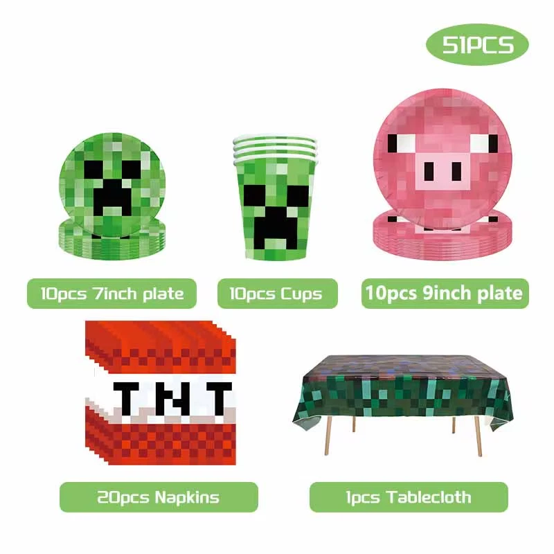 51 Pieces Minecraft Party Supplies Set